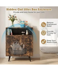Hongge Industrial Cat Litter Box Enclosure with Cat-Shaped Entry Tabletop and Open Compartment