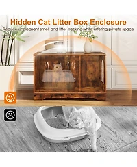 Hongge Wooden Cat Litter Box Enclosure with Dual Doors End Side Table and Nightstand