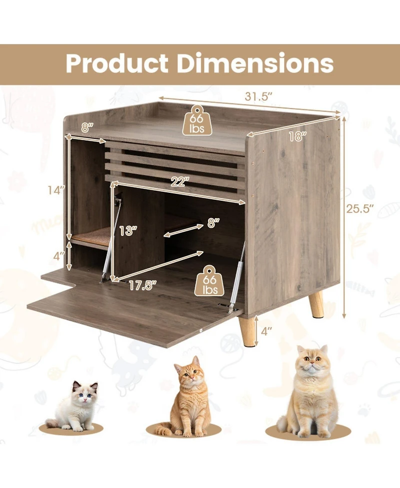 Hongge Cat Litter Box Enclosure with Flip-Down Door Ventilation Panel and Scratching Mat