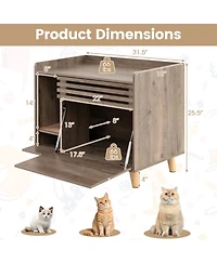 Hongge Cat Litter Box Enclosure with Flip-Down Door Ventilation Panel and Scratching Mat