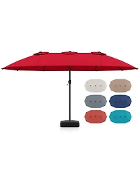 Sugift 15 Feet Double-Sided Twin Patio Umbrella with Crank and Base