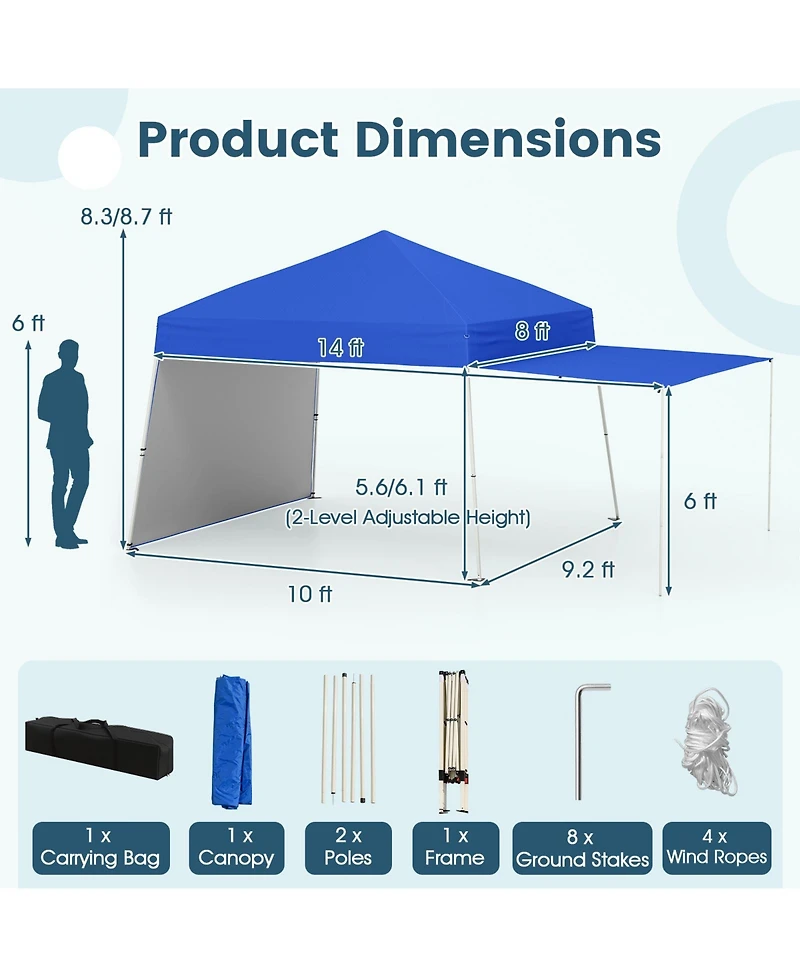 Sugift Feet Pop up Canopy Tent with 2 Convertible Sidewalls to Awning and Stakes