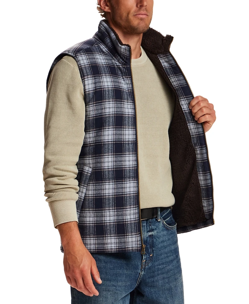 Weatherproof Vintage Men's Sherpa Lined Plaid Flannel Vest