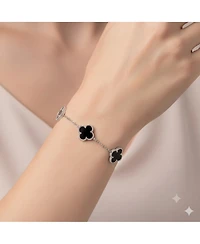 Simona Sterling Silver, Onyx Clover, Beaded Outline Bracelet