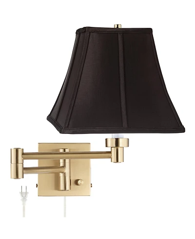Barnes and Ivy Swing Arm Wall Lamp Warm Antique Brass Plug-In Light Fixture Square Shade Bedroom Living Room Reading