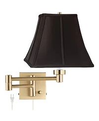Barnes and Ivy Swing Arm Wall Lamp Warm Antique Brass Plug-In Light Fixture Square Shade Bedroom Living Room Reading
