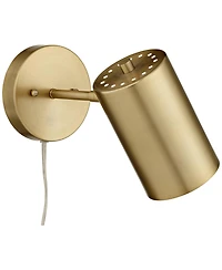 360 Lighting Carla Modern Wall Lamps Set of 2 Polished Brass Plug-in 5" Light Fixture Cylinder Down Metal Shade for Bedroom Reading Living Room Home