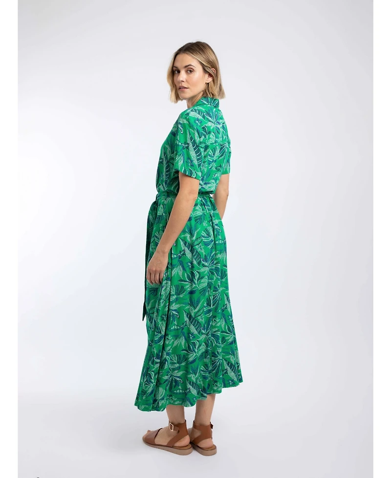 Weird Fish Women's Neem Printed Floral Midi Shirt Dress