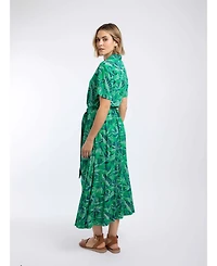 Weird Fish Women's Neem Printed Floral Midi Shirt Dress
