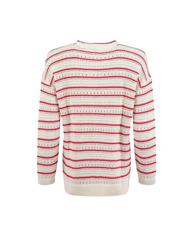 Weird Fish Women's Liah Pointelle-Striped Crewneck Sweater