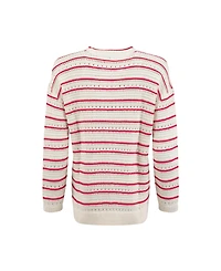 Weird Fish Women's Liah Pointelle-Striped Crewneck Sweater