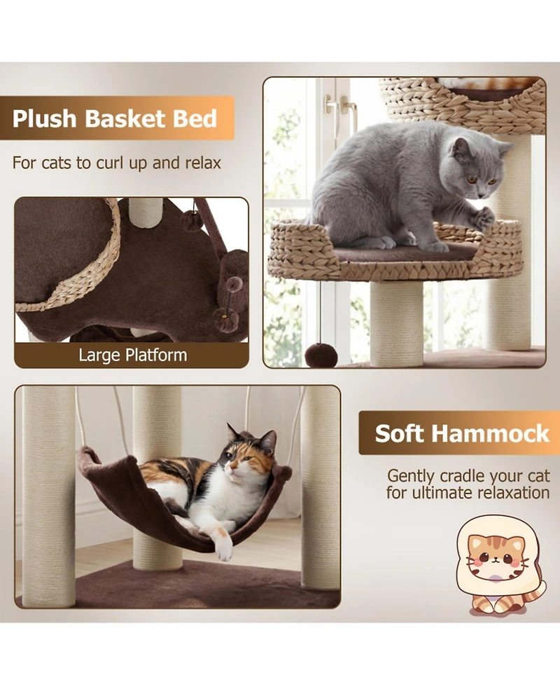 Hongge Multi-Level Cat Tree Tower with Woven Cattail Condo, 48 Inch