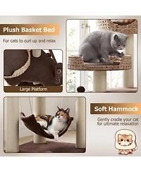 Hongge Multi-Level Cat Tree Tower with Woven Cattail Condo, 48 Inch