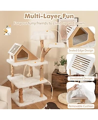 Hongge 60-Inch Wooden Cat Tree Tower with Two Padded Perches