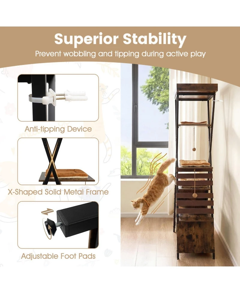 Hongge 73 Inch Tall Multi-Level Cat Tree with Extra Large Condo