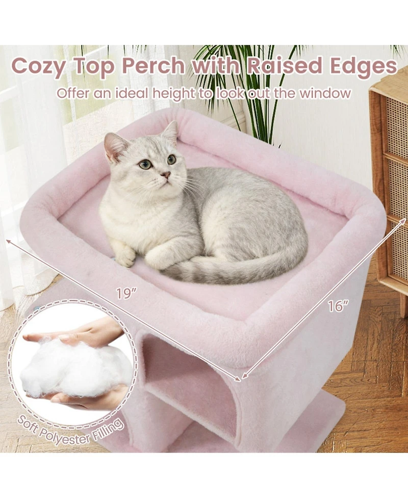 Hongge Low-Profile Cat Tower with Two Roomy Cat Condos, 25.5 Inch