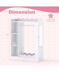 Hongge Kids Wardrobe Storage Closet with Full-Length Mirror Hanging Rack and Open Shelves