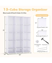 Hongge Modular Kids Wardrobe Closet with 13 Cubes Hanging Rods and Stackable Shelves