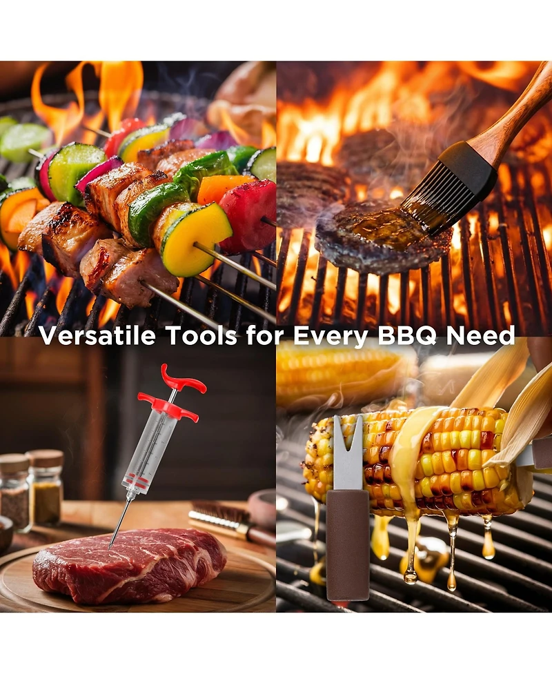 Xdovet Bbq Grill Tools Set Stainless Steel Accessories Kit Case Injector Claws Mats