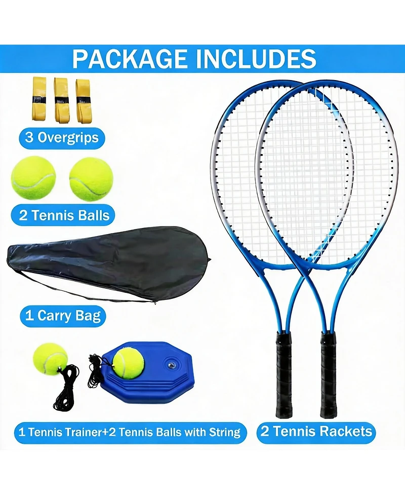 Aofar Tennis Rackets Set 2 Players 4 Balls 3 Overgrips Bag
