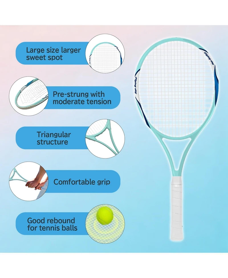 Aofar 2 Pack Tennis Rackets Set Adults Pre-strung Balls Bag Grip Tape Beginners