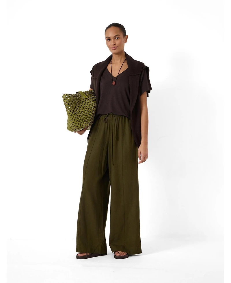 Hush Women's Rosalia Linen-Blend V-Neck Short-Sleeve T-Shirt