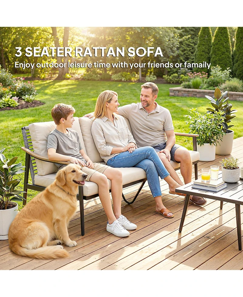 Outsunny 3 Seater Outdoor Couch Patio Sofa with Cushions