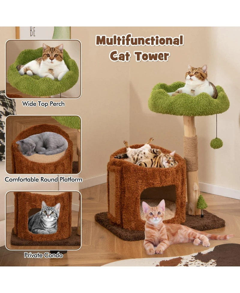 Hongge Compact Cat Tree Tower with Sisal Scratching Posts, 29 Inch