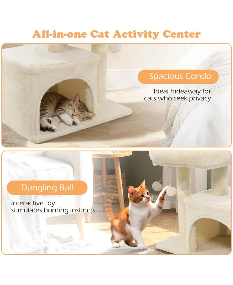 Hongge 19.5 Inch Small Cat Tree with Oversized Padded Perch Bed