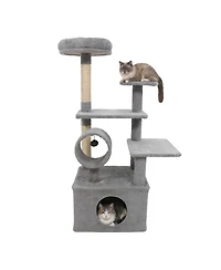 Hongge 48 Inch Multi-Level Cat Tree with Cylinder Play Tunnel