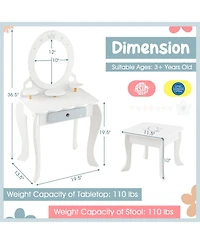Hongge 2-in-1 Wood Kids' Desk Set with Removable Mirror and Stool
