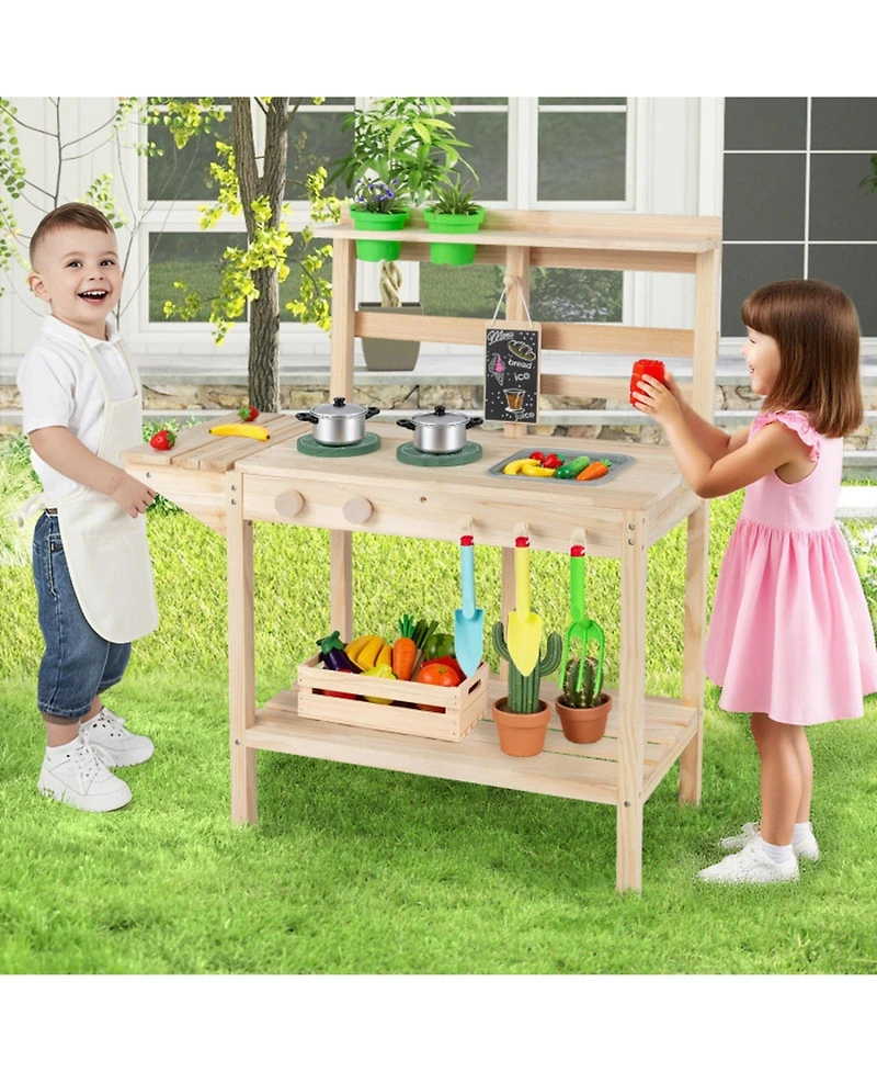 Hongge Wooden Mud Kitchen with Chalkboard, Ages 3+