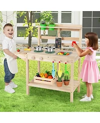 Hongge Wooden Mud Kitchen with Chalkboard, Ages 3+