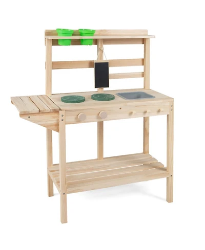 Hongge Wooden Mud Kitchen with Chalkboard, Ages 3+