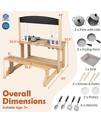 Hongge Wooden Outdoor 2-in-1 Mud Kitchen Playset, Ages 3+