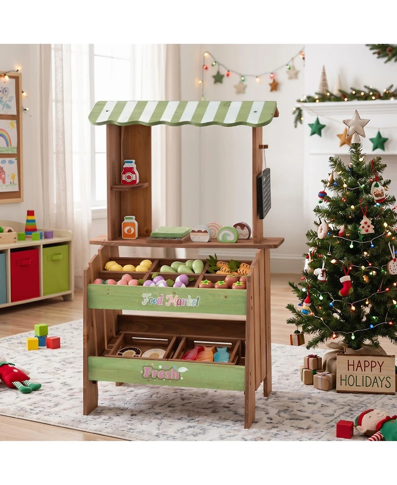 Hongge Wooden Kids Grocery Store Playset with Chalkboard and 43 Pieces