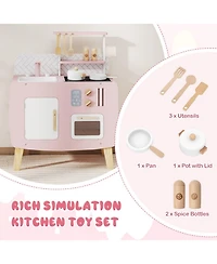 Hongge Four-Station Wooden Play Kitchen, 7-Piece Set, Ages 3+