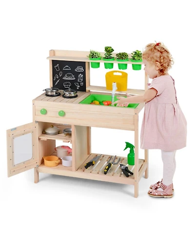 Hongge Mud Kitchen Chalkboard 4-Piece Play Kitchen, Ages 3+