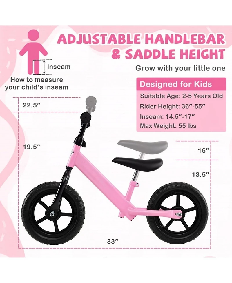Hongge Lightweight Toddler Balance Bike with 11-Inch Foam Tires