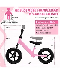 Hongge Lightweight Toddler Balance Bike with 11-Inch Foam Tires