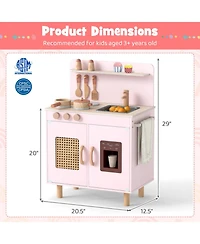 Hongge Kids Wooden Play Kitchen Playset with Working Ice Maker and Sink Ages 3