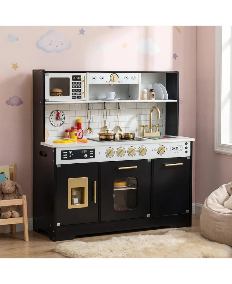 Hongge Lights and Sounds Wooden Play Kitchen with Ice Maker, Ages 3+
