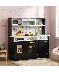 Hongge Lights and Sounds Wooden Play Kitchen with Ice Maker, Ages 3+