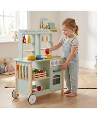 Hongge Wooden Play Kitchen with Rolling Wheels, Ages 3+