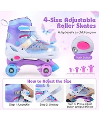 Hongge Kids Adjustable Quad Roller Skates with 4 Light-Up Wheels for Beginners Ages 7-9