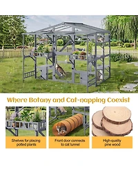 6thdruple Large Wooden Outdoor Catio for Multiple Cats, Weatherproof Pine Cat House