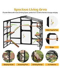 6thdruple Large Wooden Outdoor Catio for Multiple Cats, Weatherproof Pine Cat House