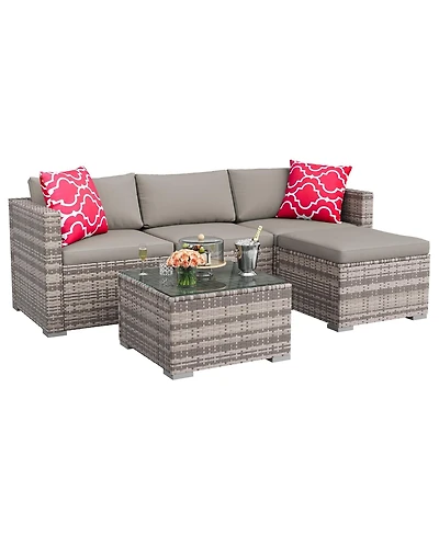 gaomon Adult 5 Piece Patio Furniture Set- Pe Rattan Sectional Sofa- Outdoor Conversation Seating