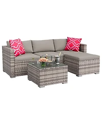 gaomon Adult 5 Piece Patio Furniture Set- Pe Rattan Sectional Sofa- Outdoor Conversation Seating