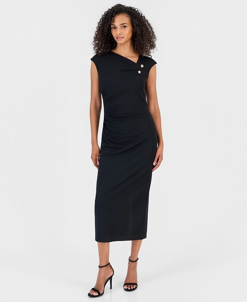 Anne Klein Women's Asymmetric-Draped Cowl-Neck Midi Dress